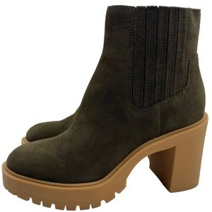 Dolce Vita Bootie Castor H20 Olive Green Waterproof Suede Leather Ankle Chunky